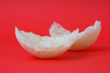 Fresh edible bird's nest on red paper