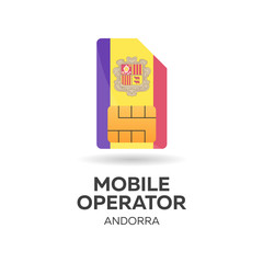 Andorra mobile operator. SIM card with flag. Vector illustration.