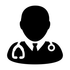 Doctor Icon - Vector Physician With Stethoscope In Glyph Pictogram illustration