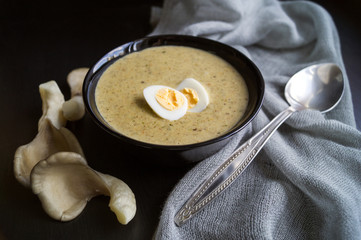 cream of mushroom soup with quail egg