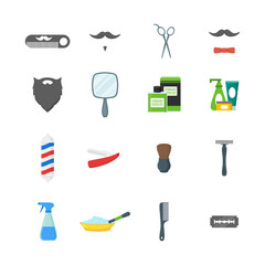 Cartoon Barbershop Shop Symbol Color Icons Set. Vector
