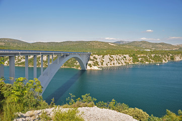 Beautiful sibenski bridge over river in Croatia