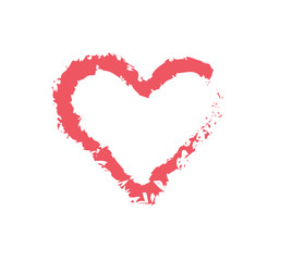 Ragged red line in the form of a silhouette of the heart.Painted by coal