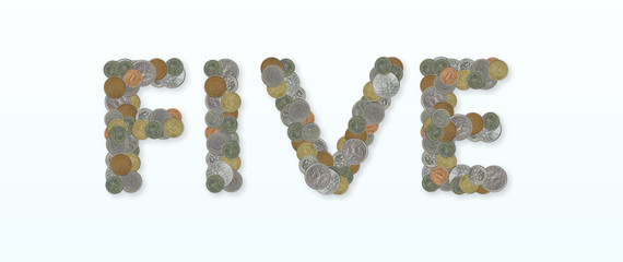 FIVE  – Coins on blue background