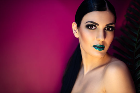 beautiful turquoise makeup woman