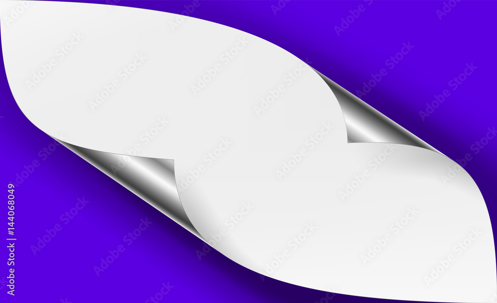 Poster curled metallic corner vector. realistic paper with soft shadow mock up close up