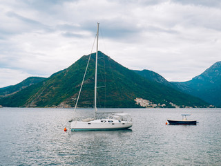 Yachts, boats, ships in the Bay of Kotor, Adriatic Sea, Montenegro Balkans