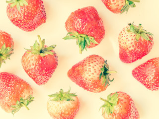 Vintage tone. Top view of strawberries pattern.