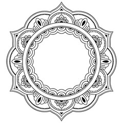 Circular pattern in the form of a mandala. Henna tatoo mandala. Mehndi style. Decorative pattern in oriental style. Coloring book page.