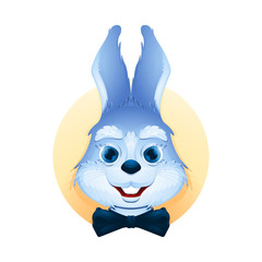 Avatar portrait of cute blue bunny with bow tie isolated on white background.