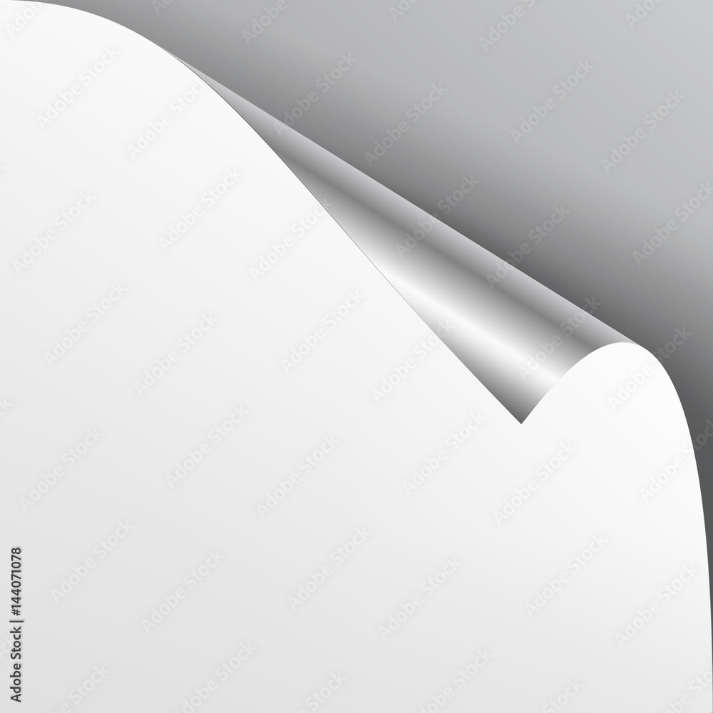 Poster curled silver metalic corner vector. paper with shadow mock up close up isolated on transparent back