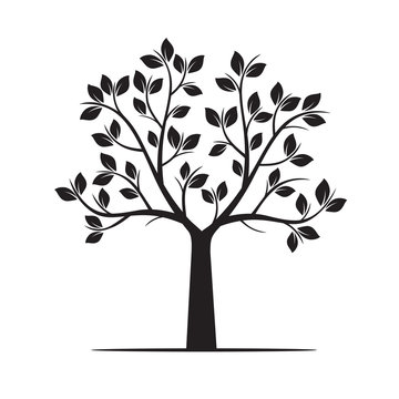 Black Tree with Leafs. Vector Illustration.