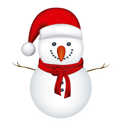snowman with red hat and scarf in white background vector illustration