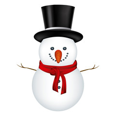 snowman with black hat and scarf in white background vector illustration