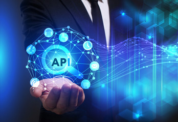 Business, Technology, Internet and network concept. Young businessman working on a virtual screen...