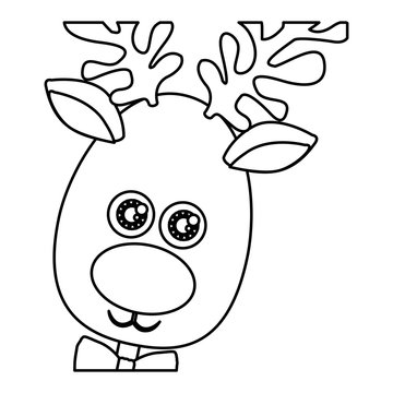 monochrome contour of christmas reindeer face vector illustration