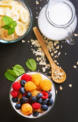 milk with chia seeds and berries