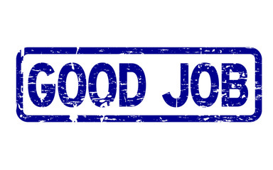 Grunge blue good job square rubber seal stamp