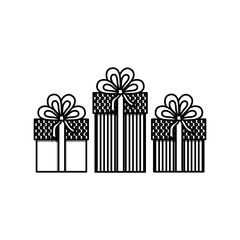 monochrome set of gift boxes with decorative ribbon vector illustration