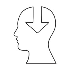 monochrome silhouette of human head with download arrow in mind vector illustration