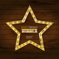 Gold star on wooden background.