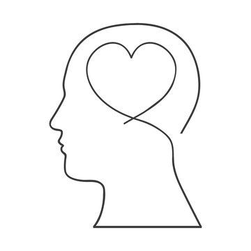 monochrome silhouette of human head with heart in mind vector illustration