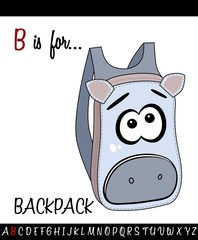 Illustrated vocabulary worksheet card with cartoon BACKPACK for Children Education