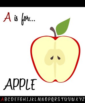 Cartoon Illustration of Capital Letter A with APPLE for Children Education