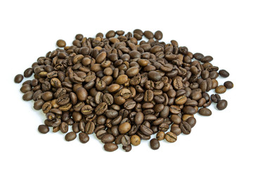 Grains of coffee on a white background