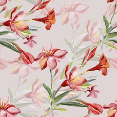  Seamless Pattern bouquet of Mediterranean urban flowers on a colored background