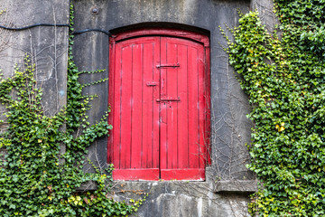 red door on wall