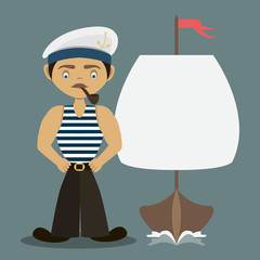 Sailor with a pipe and a ship