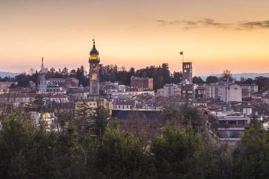 Winter sunset over the skyline of Varese, Lombardy, Italy.