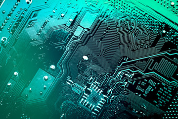 Circuit board. Electronic computer hardware technology. Motherboard digital chip. Tech science...