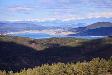 High view to Batak dam lake in Bulgarian mountains