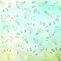 Light lamp and idea text. Idea symbol. Seamless grid lines texture.repeating conceptual pattern. Colorful texture background.Watercolor digital painting