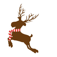 color background with reindeer jumping with big horns and striped scarf vector illustration