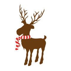 color background of reindeer with big horns and striped scarf vector illustration