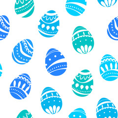 Happy Easter pattern with colored eggs on white background. Vector.