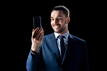 businessman with transparent smartphone