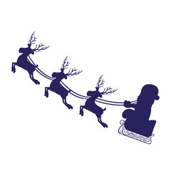 monochrome silhouette with set of three reindeers with santa claus in sleigh vector illustration