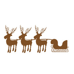 monochrome silhouette with set of three reindeers and sleigh vector illustration