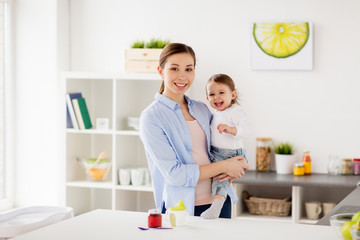 Obraz premium happy mother and little baby girl at home kitchen