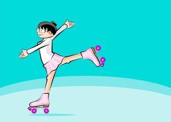 Fototapeta na wymiar Girl practicing figure skating - Roller skate
