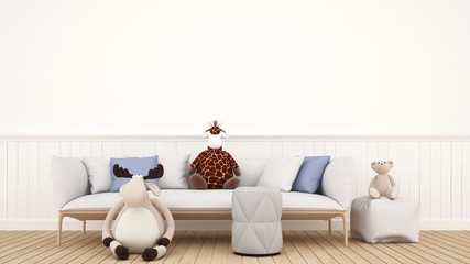 doll reindeer bear and giraffe in kid room or living room - 3D rendering