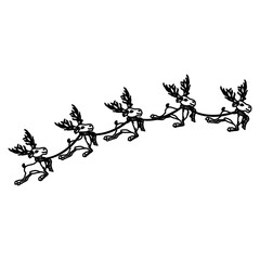 monochrome contour of set of five reindeers with scarves vector illustration
