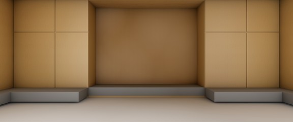 Modern - Arts and Gallery exhibition minimal wood panel and chair / 3D render