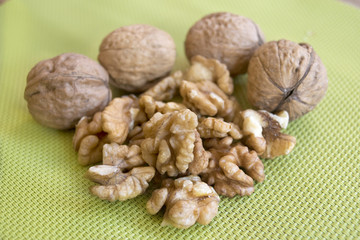walnut kernels and walnuts with shell