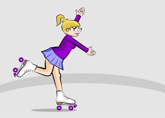 Blonde girl on roller skates - Figure skating
