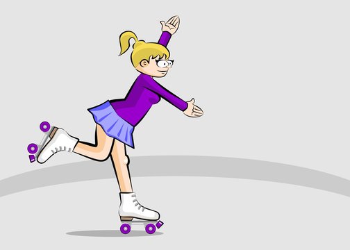 Blonde girl on roller skates - Figure skating
